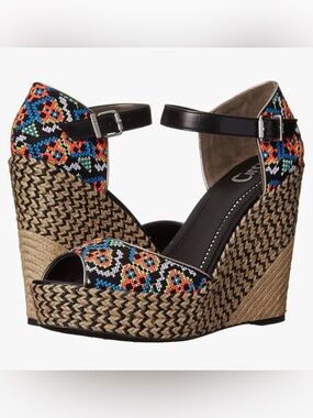 Circus by Sam Edelman Black Multi Embroidered Sutton Wedges
